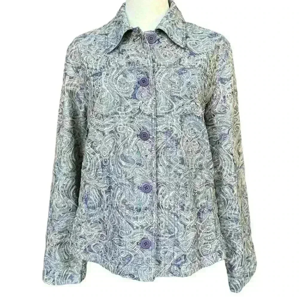 Rebecca Malone Blue & Cream Paisley Brocade Jacket Size S